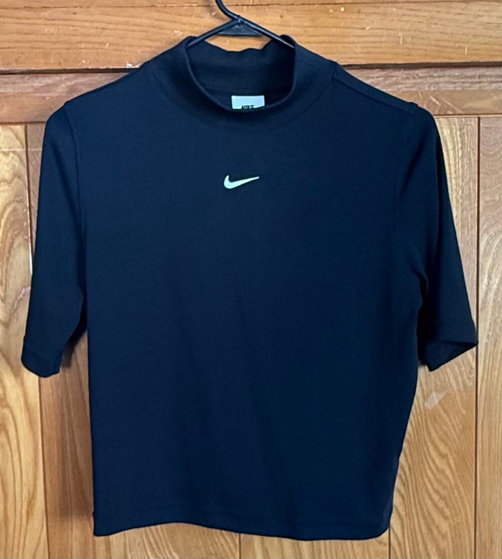 Nike Black Ribbed Mock Neck Cropped Tee - Size Medium